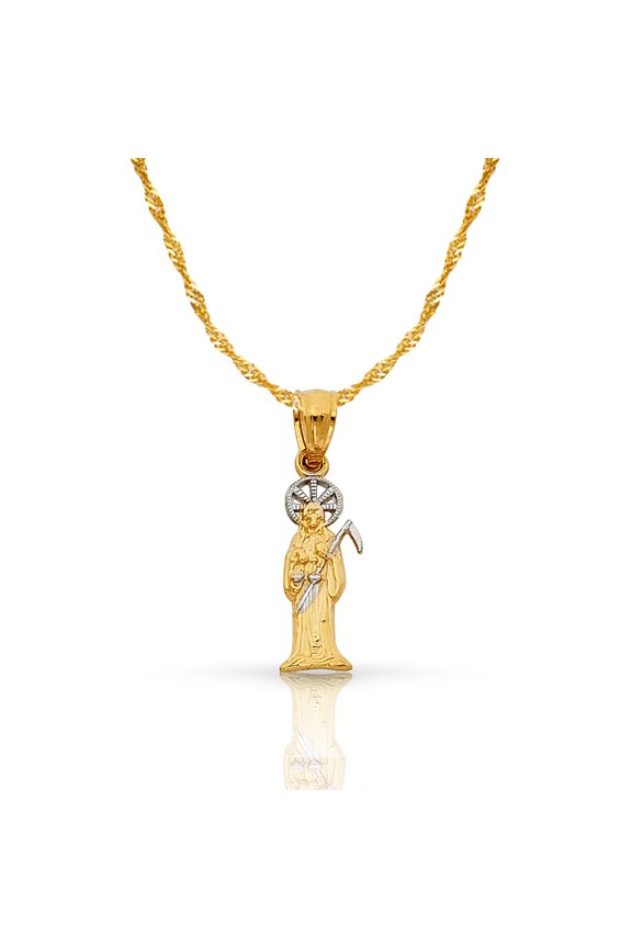 14K Two Tone Gold Devil Pendant with 0.9mm Singapore Chain Chain Necklace - 16"