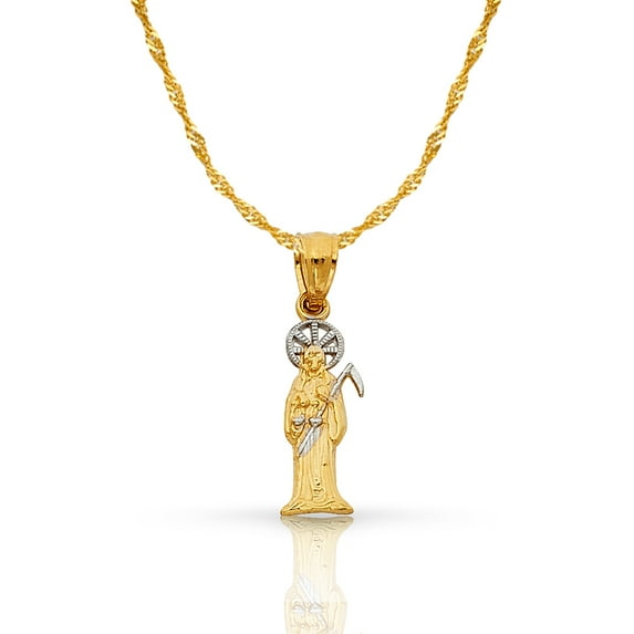 14K Two Tone Gold Devil Pendant with 0.9mm Singapore Chain Chain Necklace - 18"