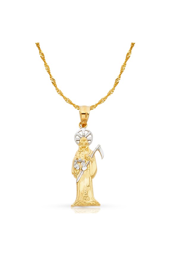 14K Two Tone Gold Devil Pendant with 1.2mm Singapore Chain Chain Necklace - 16"