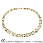14K Two-Tone Gold Diamond-Cut Hugs & Kisses XO Necklace Hollow 18"