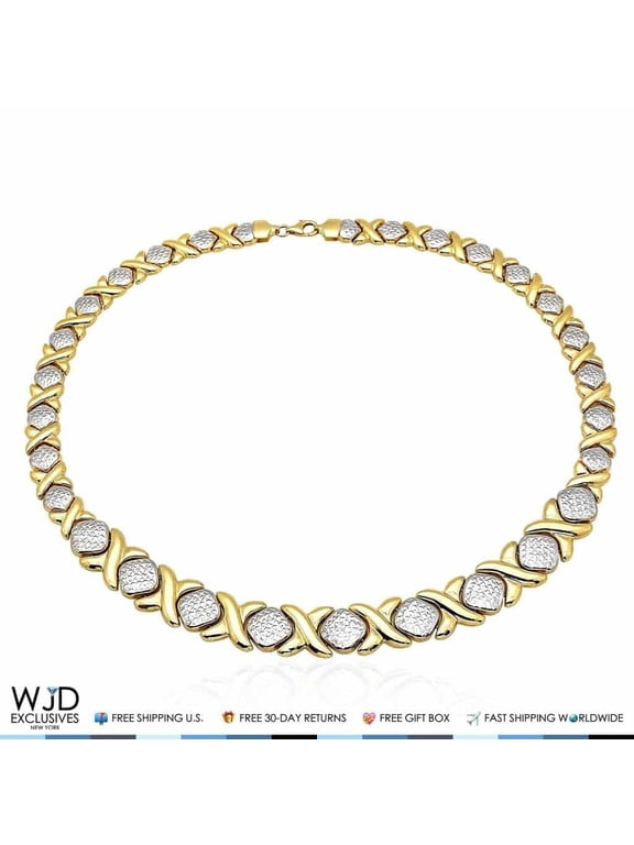 14K Two-Tone Gold Diamond-Cut Hugs & Kisses XO Necklace (Hollow) 18"