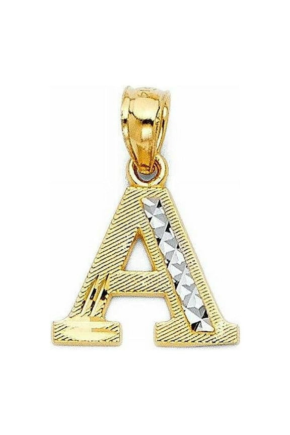 14K Two Tone Gold Diamond-Cut Initial Letter A Pendant