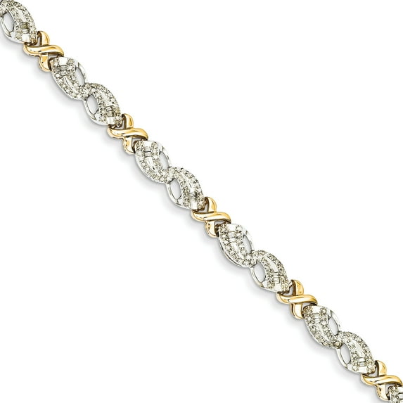 14K Two Tone Gold Diamond X Bracelet. Carat Wt- 1.02ct