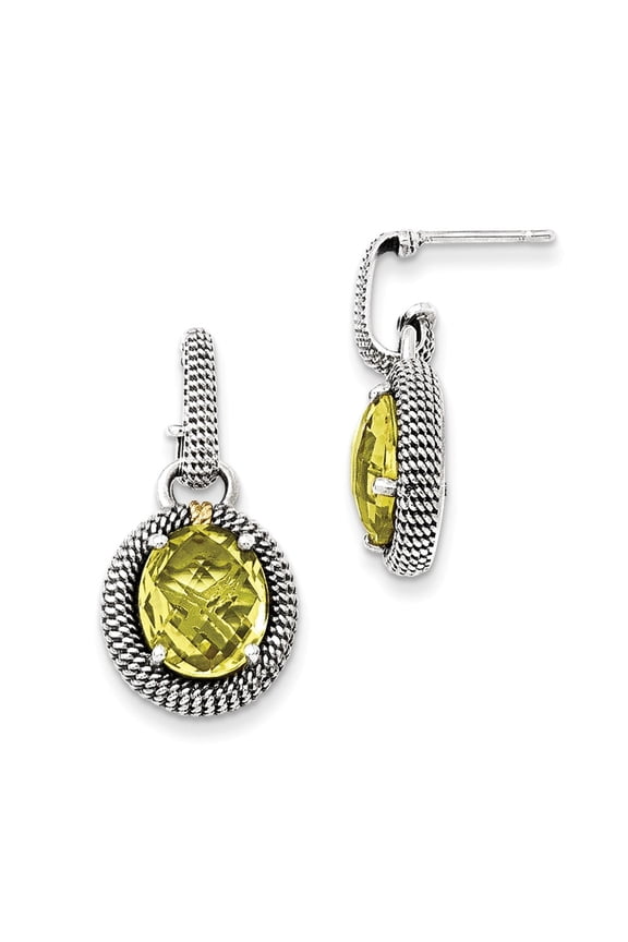 14K Two-Tone Gold Earring Drop & Dangle Yellow Women'S Lemon Quartz Oval 28 mm 14