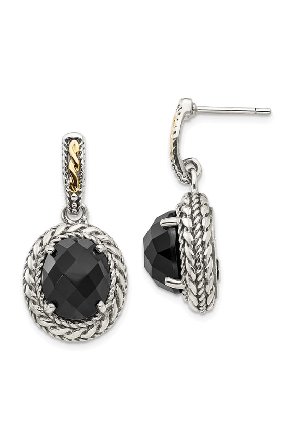 14K Two-Tone Gold Earring Drop & Dangle Yellow Women'S Onyx Black 28 mm 15