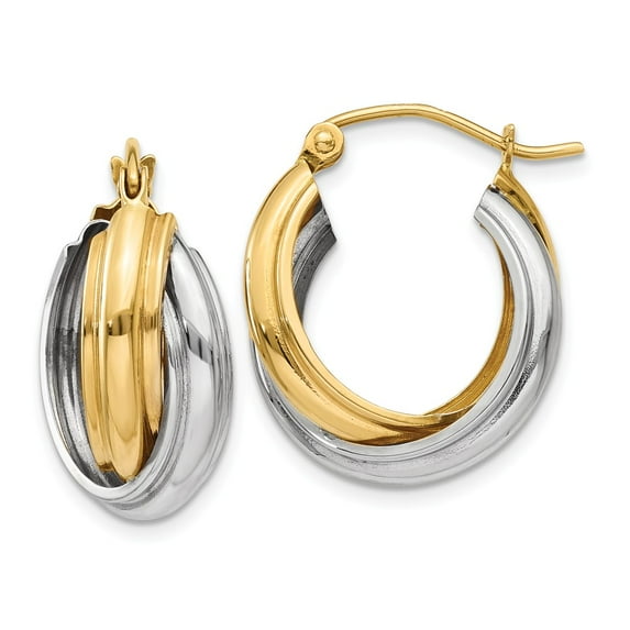 14K Two-Tone Gold Earring Hoop Women'S 10 mm 8 Polished Double Earrings