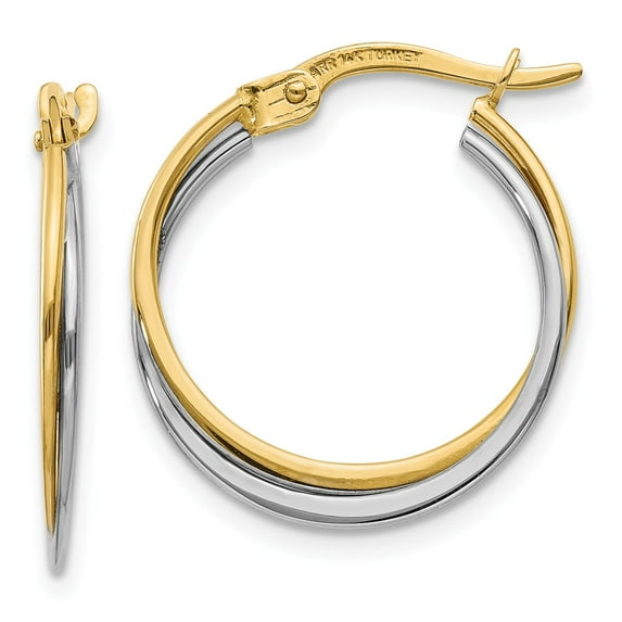 14K Two-Tone Gold Earring Hoop Women'S 20 mm 4 Polished Earrings