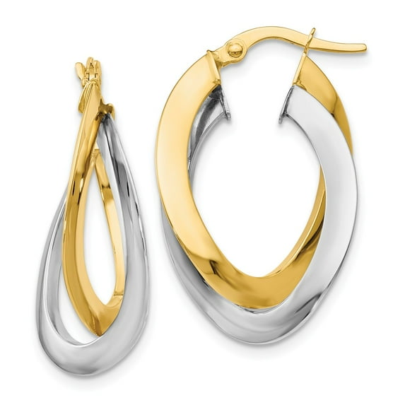 14K Two-Tone Gold Earring Hoop Women'S 27 mm 17 Polished Twisted Double Earrings
