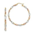 thumbnail image 1 of 14K Two-Tone Gold Earring Hoop Women'S 50 mm 3 White & Rose Rhodium Satin Twisted Earrings, 1 of 2