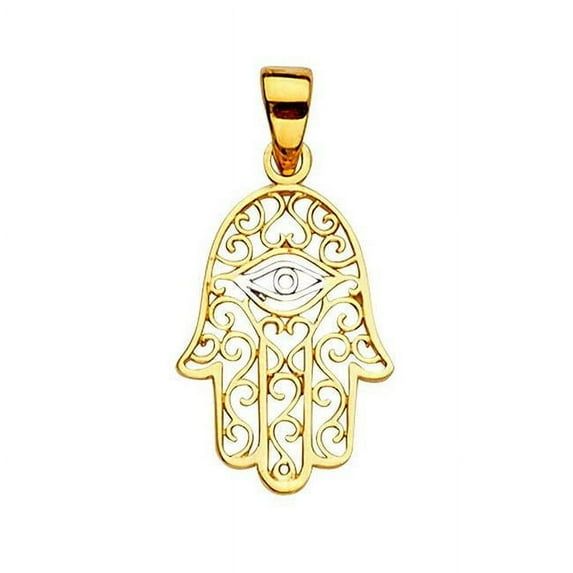14K Two Tone Gold Filigree Hand of Fatima Hamsa Pendant