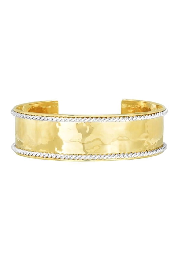 14K Two Tone Gold Hammered Italian Cable Bangle