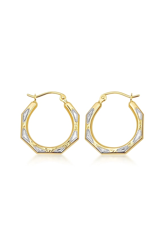 14K Two Tone Gold Hoop Textured Earrings