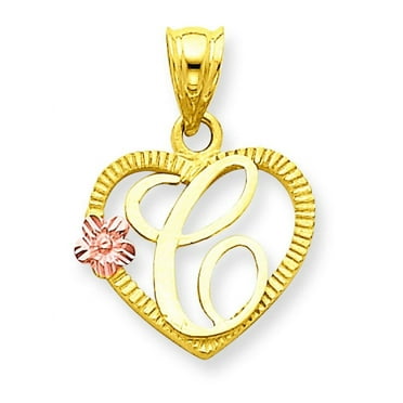 14K Two Tone Gold Initial Letter C Heart Charm Jewelry