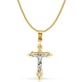 thumbnail image 1 of 14K Two Tone Gold Jesus Crucifix Cross Pendant with 1.5mm Flat Open Wheat Chain Chain Necklace - 16", 1 of 4