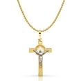 thumbnail image 1 of 14K Two Tone Gold Jesus Crucifix Cross Pendant with 1.7mm Flat Open Wheat Chain Chain Necklace - 22", 1 of 5
