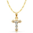 thumbnail image 1 of 14K Two Tone Gold Jesus Crucifix Cross Pendant with 1.9mm Figaro 3+1 Chain Chain Necklace - 22", 1 of 4