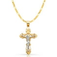 thumbnail image 1 of 14K Two Tone Gold Jesus Crucifix Cross Pendant with 3.1mm Figaro 3+1 Chain Chain Necklace - 20", 1 of 4