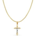 thumbnail image 1 of 14K Two Tone Gold Jesus Crucifix Cross Religious Charm Pendant with 0.8mm Box Chain Necklace - 22", 1 of 4