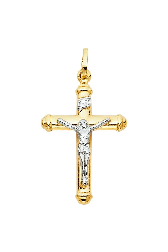 14K Two Tone Gold Jesus Crucifix Cross Religious Pendant for Chain Necklace | Jewelry Gift for Men Women | 32 x 20 MM | 2.1 grams