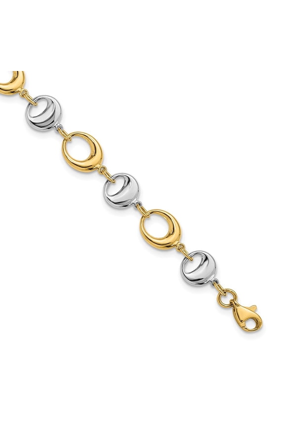 14K Two-Tone Gold Link Necklace Chain Polished Bracelet 7.75 inch 8 mm