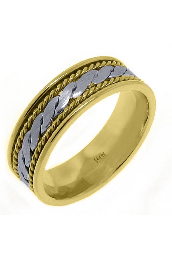 14K Two-Tone Gold Men's Wedding Band 7mm Braided