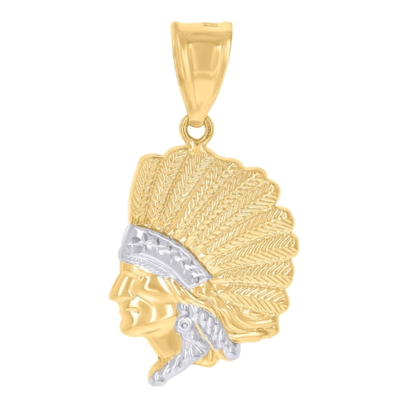 14K Two-Tone Gold Mens Native Indian Fashion Charm Pendant