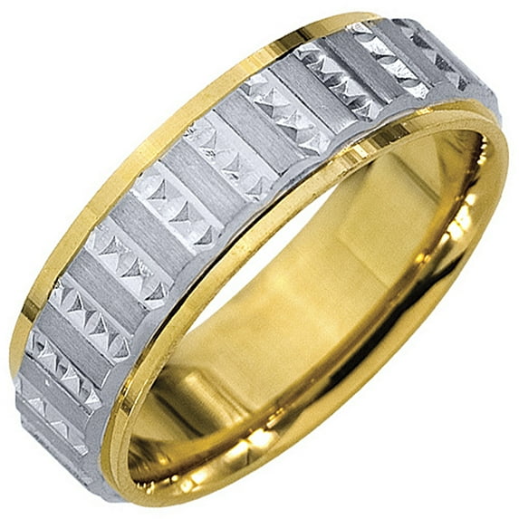 14K Two-Tone Gold Mens Wedding Band 6mm Satin Comfort Fit