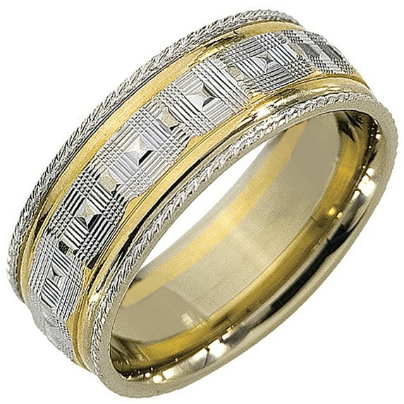 14K Two-Tone Gold Mens Wedding Band 7mm High Gloss Comfort Fit