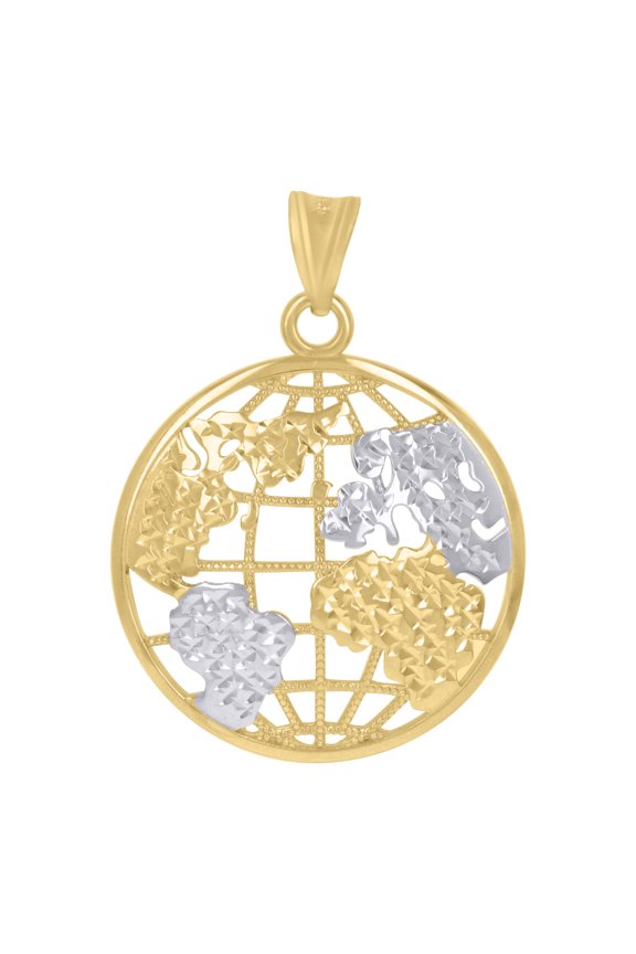 14K Two-Tone Gold Mens World Map Globe Charm Pendant 3.8 grams