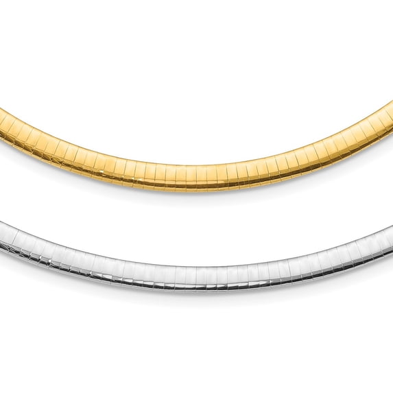 14K Two-Tone Gold Omega Chain Necklace Lt Reversible 5 mm w/extender 16 inch