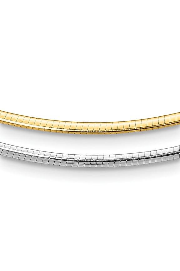 14K Two-Tone Gold Omega Necklace Chain 2mm Reversible w/Adj. 16 inch 2 mm