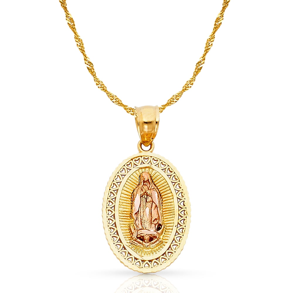 14K Two Tone Gold Our Lady of Guadalupe Charm Pendant with 1.5mm ...