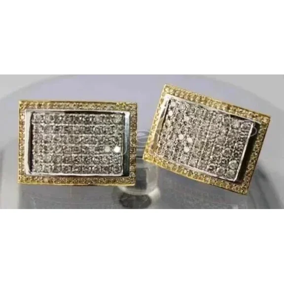 14K Two Tone Gold Plated Men's Cufflinks 2 Ct Round Cut White Moissanite