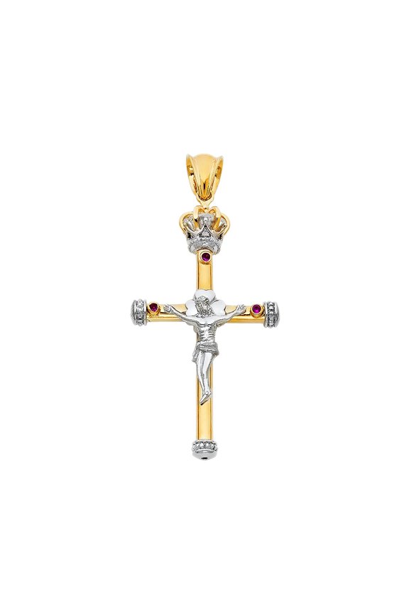 14K Two Tone Gold Religious Crucifix Charm Pendant for Necklace Chain | Jewelry Gift for Men Women | 52 x 31 MM | 9.6 grams