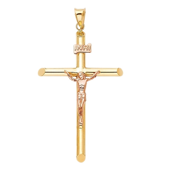 14K Two Tone Gold Religious Crucifix Pendant for Chain Necklace | Jewelry Gift for Men Women | 42 x 27 MM | 1.8 grams
