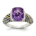 thumbnail image 1 of 14K Two-Tone Gold Ring Band Gemstone Yellow Amethyst Cushion Purple Diamond Round, 1 of 6