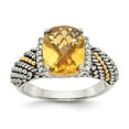 thumbnail image 1 of 14K Two-Tone Gold Ring Band Gemstone Yellow Citrine Cushion Diamond Round, 1 of 6