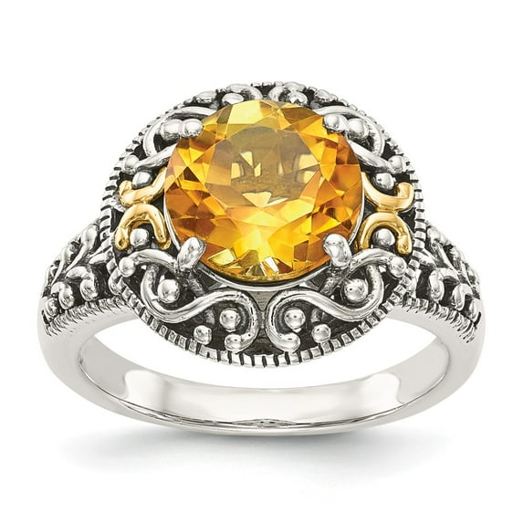 14K Two-Tone Gold Ring Band Gemstone Yellow Citrine