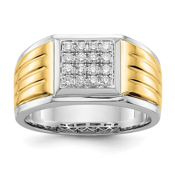 14K Two-Tone Gold Ring Band Men's Diamond Round Yellow & White Square, Size 5