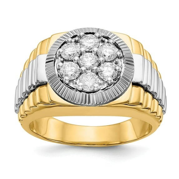 14K Two-Tone Gold Ring Band Men's Ridged-Sides 1ct Mens Lab Grown Diamond SI1 SI2, G H I,, Size 5