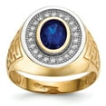 thumbnail image 1 of 14K Two-Tone Gold Ring Band Men's White Open Back Faceted Patterned Cubic Zirconia CZ Clear Oval Blue, 1 of 4