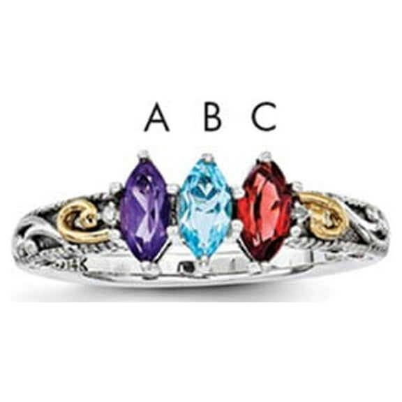 14K Two-Tone Gold Ring Band Mother's & Family Yellow Semi Mount Diamond center Stone Mounting 7 mm