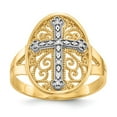 thumbnail image 1 of 14K Two-Tone Gold Ring Band Themed Diamond Yellow & White Filigree Cross, Size 7, 1 of 5