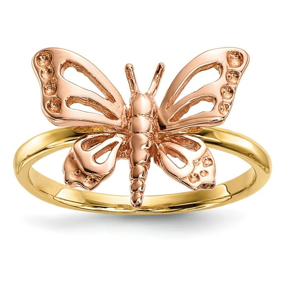 14K Two-Tone Gold Ring Band Themed Open Back Polished Butterfly, Size 6