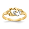 thumbnail image 1 of 14K Two-Tone Gold Ring Band Themed & White Rhodium Polished 2 Hearts, Size 8, 1 of 5