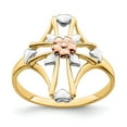thumbnail image 1 of 14K Two-Tone Gold Ring Band Themed Yellow & Rose with Rhodium Polished Cross with Flower, Size 7, 1 of 5