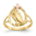 thumbnail image 1 of 14K Two-Tone Gold Ring Band Themed diamond-cut Praying Hands Cross, Size 7, 1 of 5
