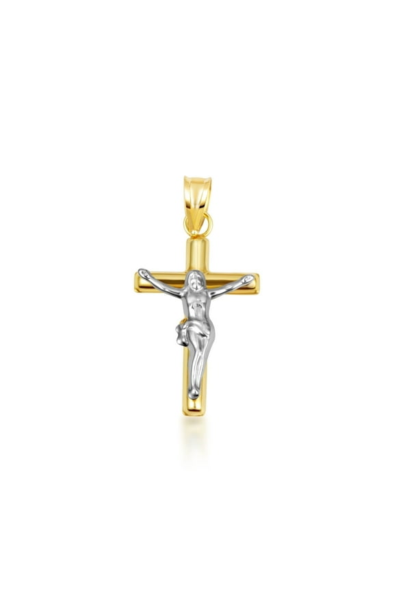 14K Two Tone Gold Sacred Jesus Christ Cross Crucifix Pendant Necklace (Pendant only)