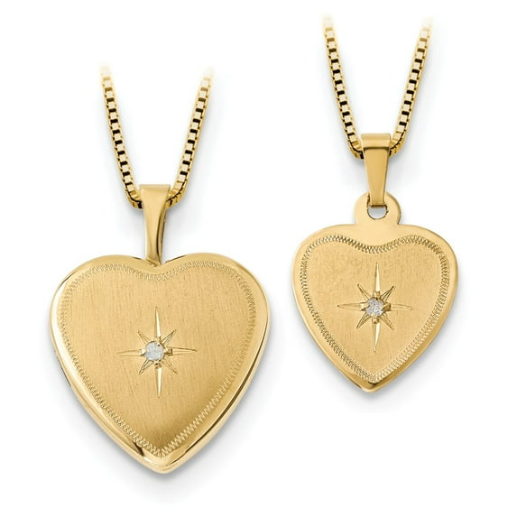 14K Two-Tone Gold Sets Diamond 16Mmdiamond Heart Locket & Gold-Plated Sterling 12Mm Pendant
