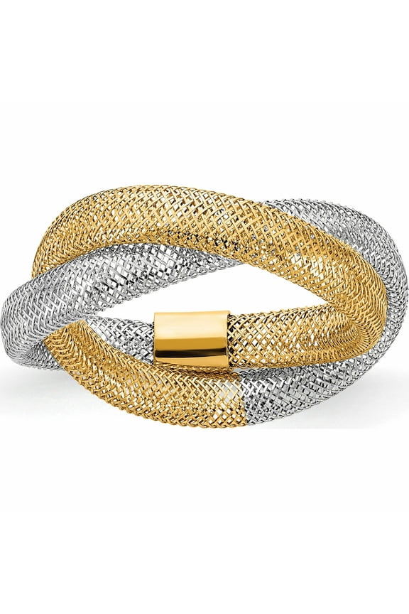 14K Two-Tone Gold Woven Mesh Stretch Ring (Size 7) Made In Italy -Jewelry By Sweet Pea